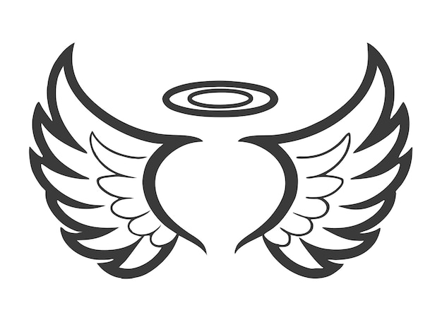 As asas de anjos minimalistas e o vetor de halo para logotipos espirituais e memoriais