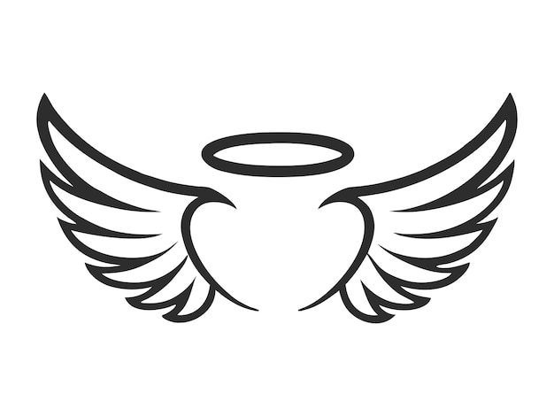 As asas de anjos minimalistas e o vetor de halo para logotipos espirituais e memoriais