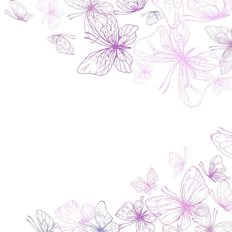 Vetor as borboletas são cor-de-rosa azul lilás voando arte de linha delicada ilustração gráfica desenhada à mão em tinta rosa lilás modelo de moldura quadrada vetor eps