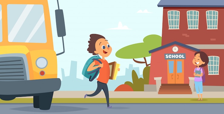 Vetor as crianças vão à escola. ilustração de volta às aulas