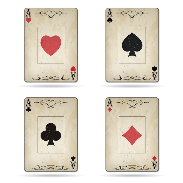 Vetor Ás de espadas, corações, diamantes e clubes, cartas de pôquer