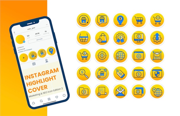 As histórias do instagram de marketing de seo destacam o design das capas