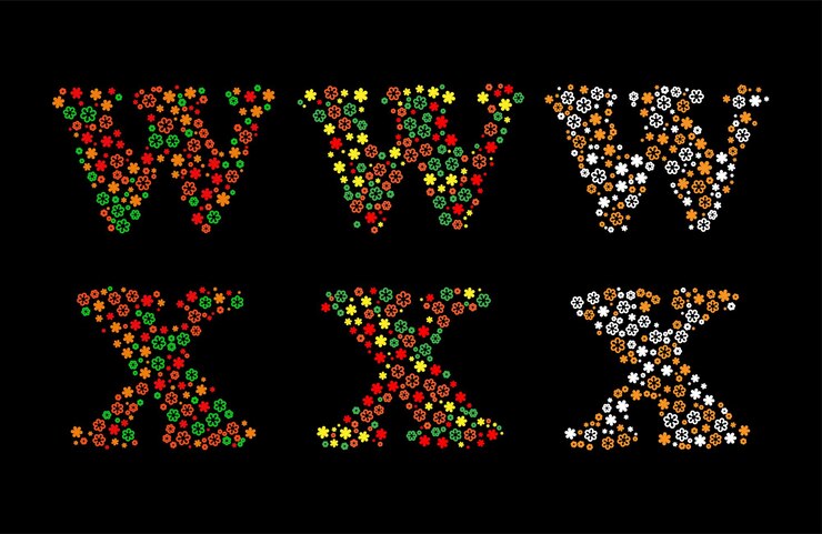 Vetor as letras inglesas são coloridas e desenhadas com motivos e formas florais com fundo branco