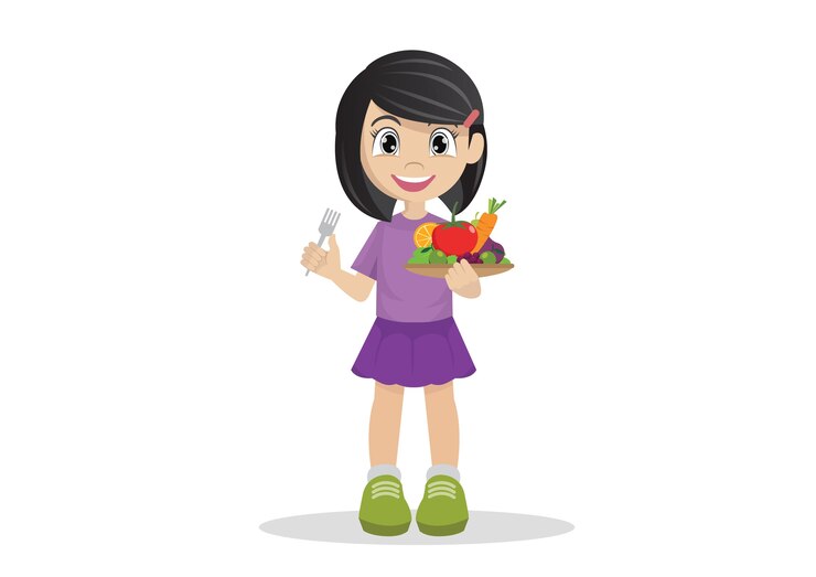 Vetor as meninas gostam de comer legumes e frutas.