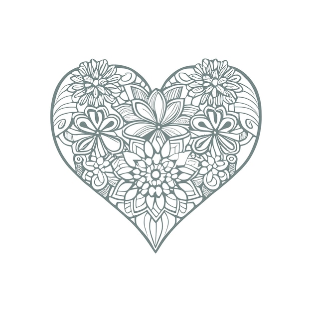 As molduras em forma de coração, os elementos ornamentados e florais são lindamente exibidos em um livro de colorir