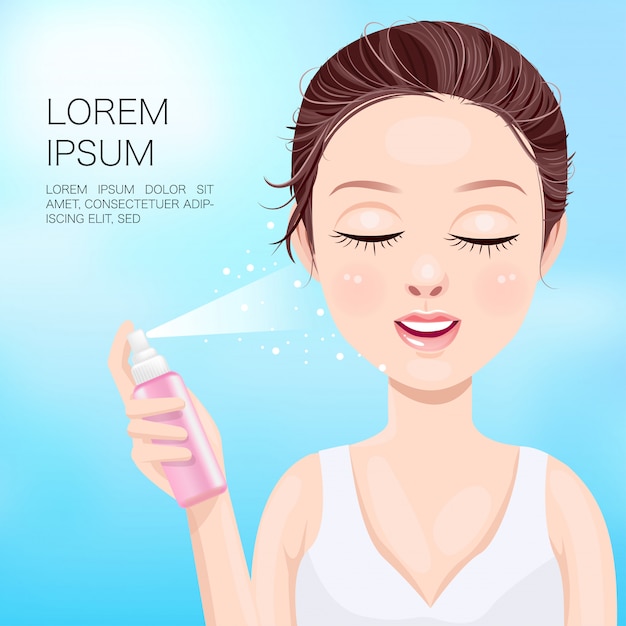 Vetor as mulheres estão injetando um spray facial