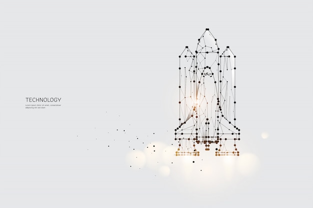 As partículas, arte geométrica, linha e ponto do ônibus espacial.