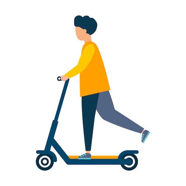 As pessoas andam de scooters. Ilustração moderna. Vetor plano. Isolado em um fundo branco.