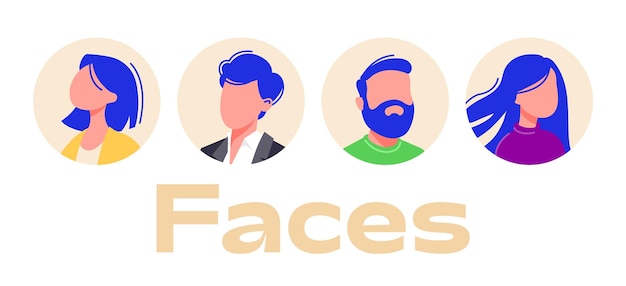 As pessoas enfrentam personagens de negócios. Novos rostos mínimos de funcionários de escritório para startups.