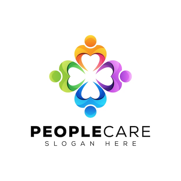 As pessoas modernas de cor cuidam ou equipe de negócios humanos trabalham design de logotipo