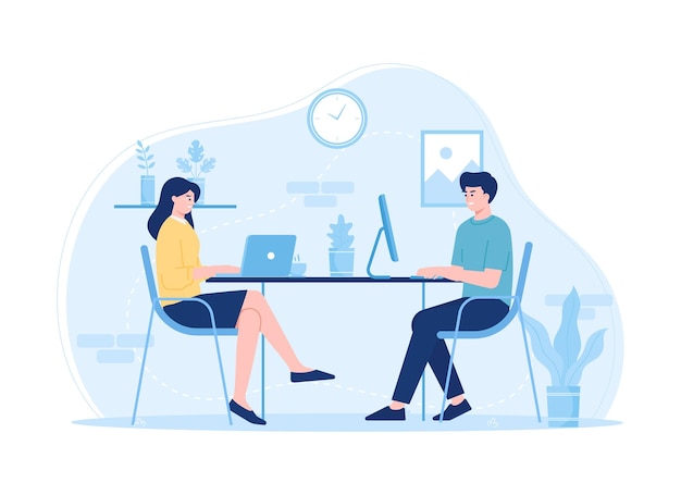 As pessoas trabalham em casa ilustração plana do conceito de tendência