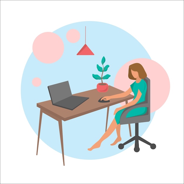 As pessoas trabalham em casa ilustração vetorial plana personagem freelancer trabalhando no local de trabalho em casa jovem freelancer trabalhando em laptops