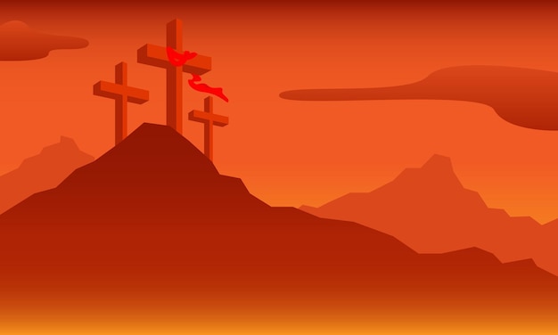 Vetor as três cruzes na montanha mostram o sacrifício de cristo e são comumente chamadas de sexta-feira santa