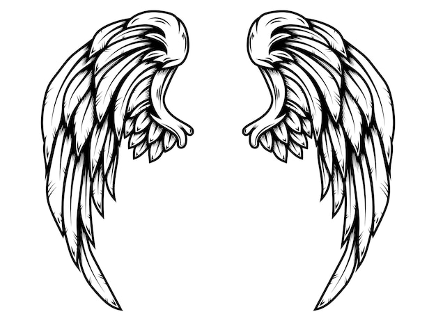 Asas de águia em estilo de tatuagem isolado no fundo branco. Elemento de design para cartaz, camiseta, cartão, emblema, sinal, crachá. Ilustração vetorial