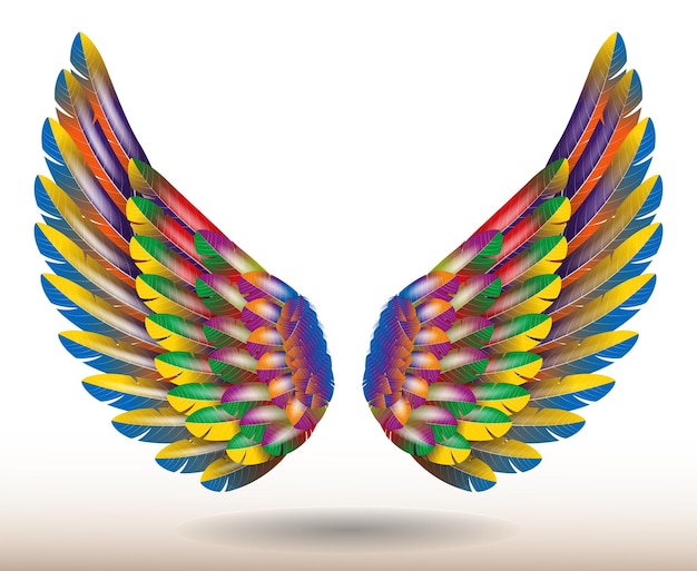 Vetor asas de anjo de arco-íris realistas isoladas ilustração 3d