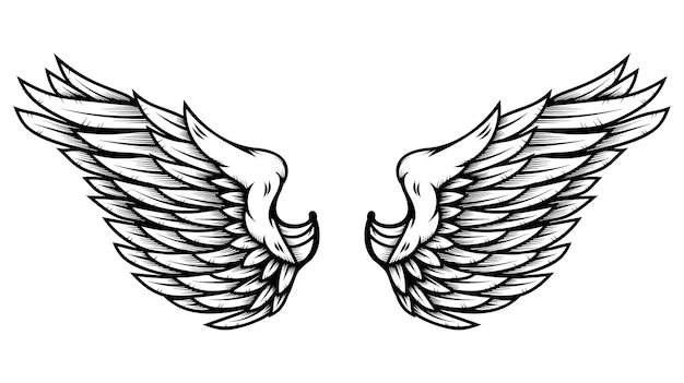 Asas de anjo em estilo de tatuagem isolado no fundo branco. elemento de design para cartaz, merda, cartão, emblema, sinal, crachá. ilustração vetorial