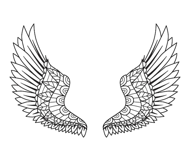 Vetor asas de anjo mandala para elemento de design, gravura, corte de papel, impressão ou livro de colorir. ilustração vetorial.