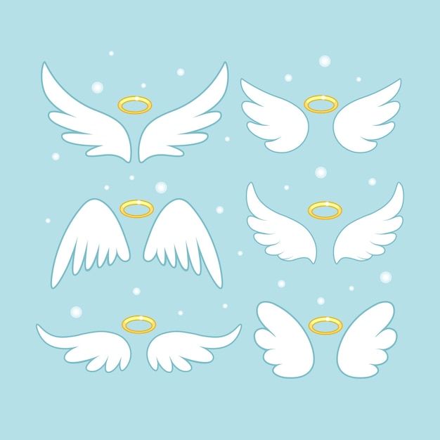 Asas de fada de anjo cintilante com ilustração de nimbos dourados