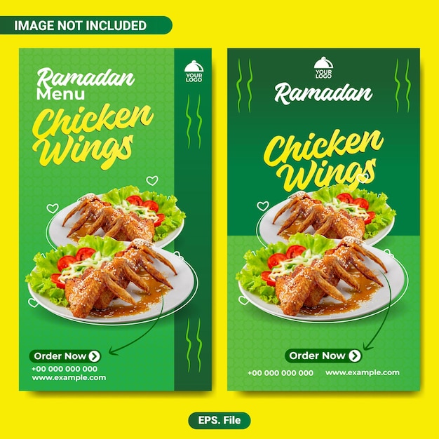 Asas de frango do menu do ramadã da coleção de histórias