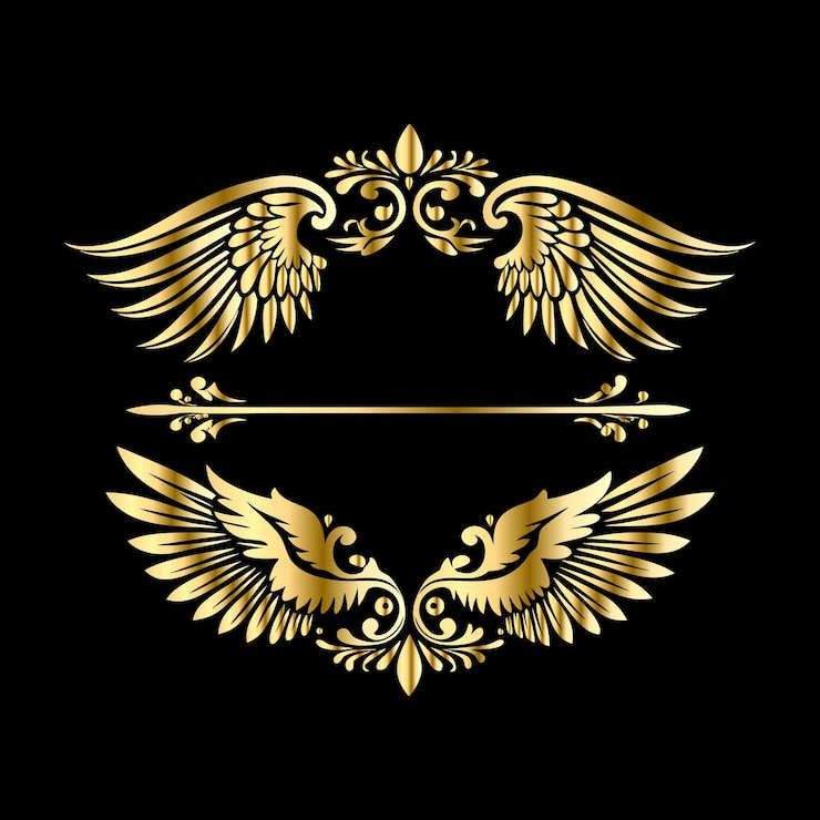 Vetor asas vintage em ouro pássaro anjo e cupido silhueta quadro ícones conjunto
