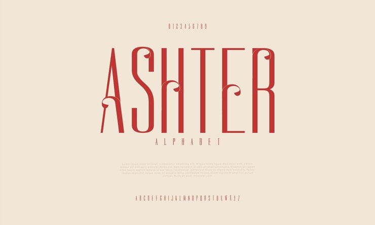 Vetor ashter premium luxo elegante letras e números do alfabeto elegante tipografia de casamento serifa clássica