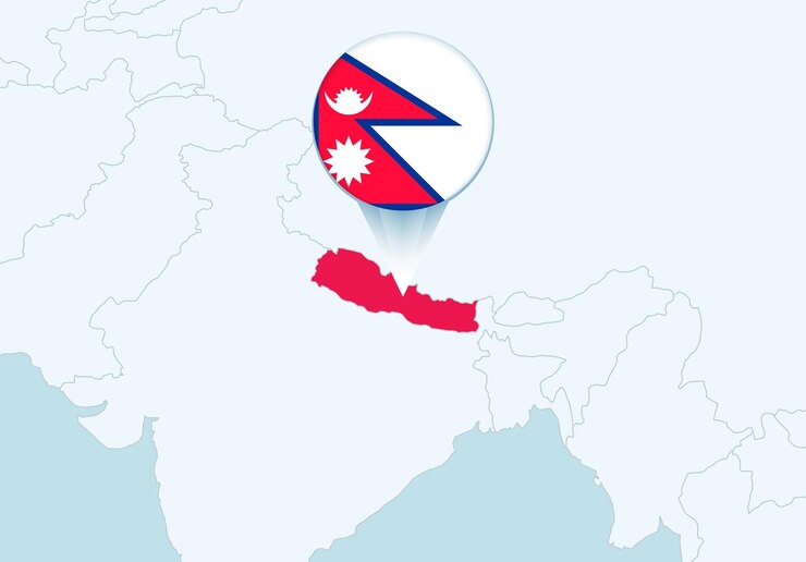 Vetor ásia com mapa selecionado do nepal e ícone da bandeira do nepal