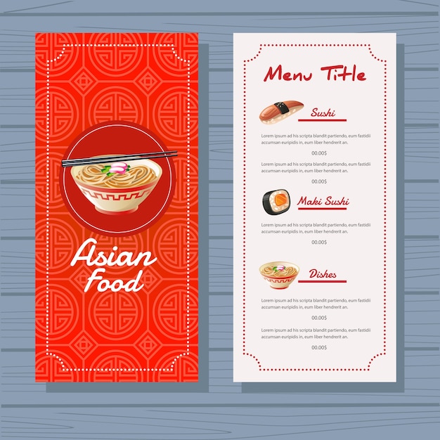 Vetor asian food menu template blue background