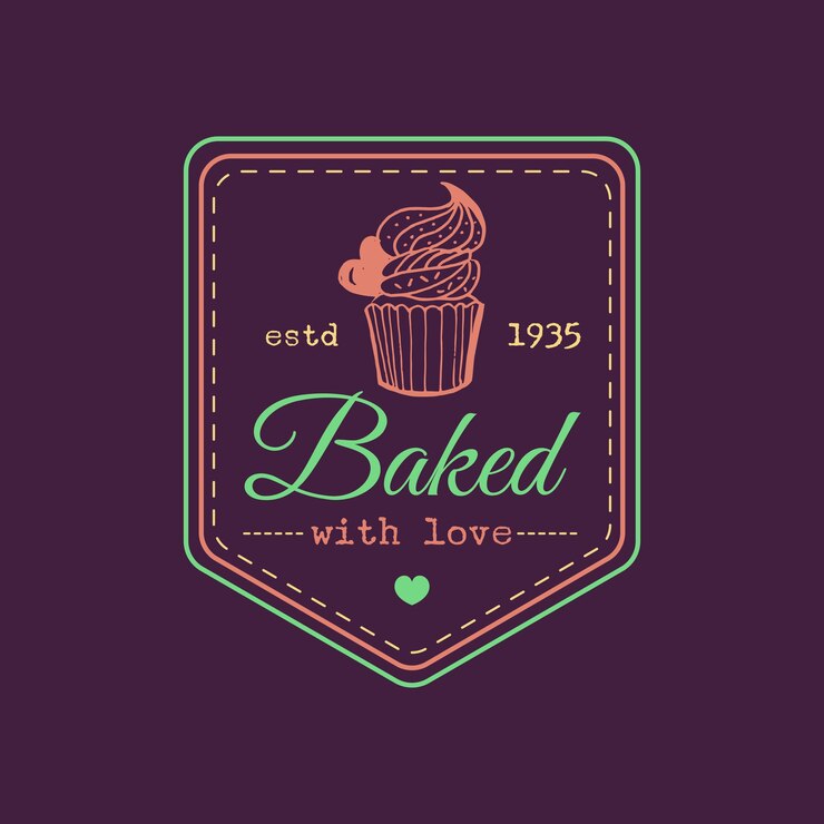 Vetor assado com amor vintage cupcake logo vector rótulo de padaria cartaz tipográfico delicioso biscoito de bom gosto ícone de pastelaria hipster sinal de biscoito emblema do deserto