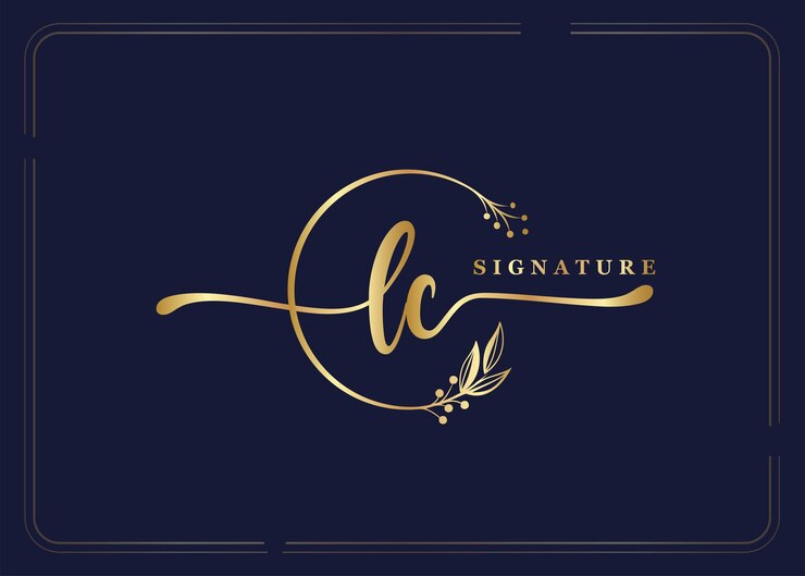 Vetor assinatura inicial lc isolada quadro floral de círculo dourado