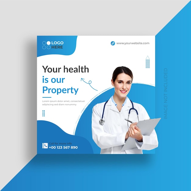 Vetor assistência médica médica e clínica de mídia social pós design de banner modelo de design de postagem no instagram