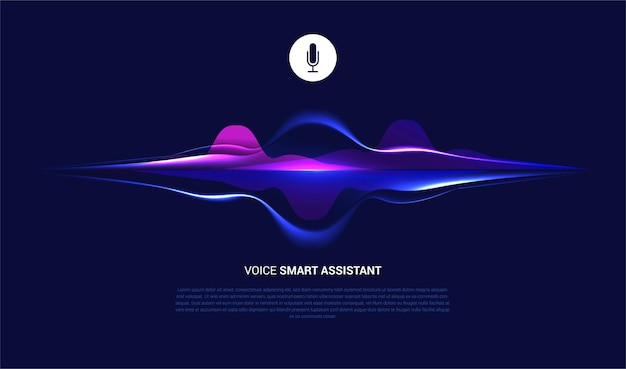 Vetor assistente inteligente de voz com onda sonora abstrata e microfone