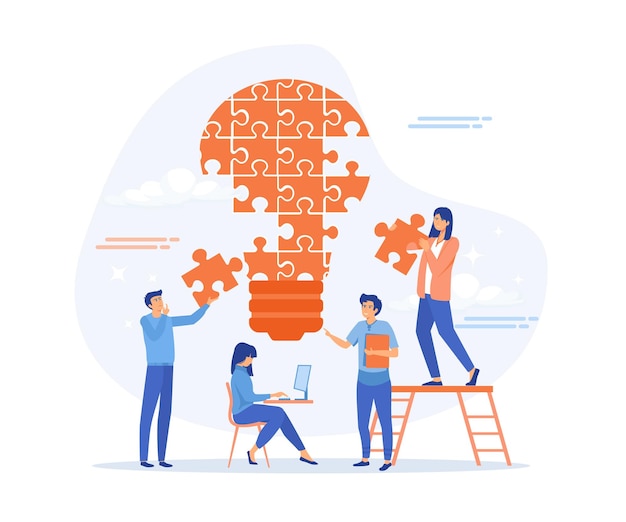 assistente on-line no trabalho em busca de novas soluções de ideias trabalhando juntos na empresa brainstorming ilustração moderna de vetor plano