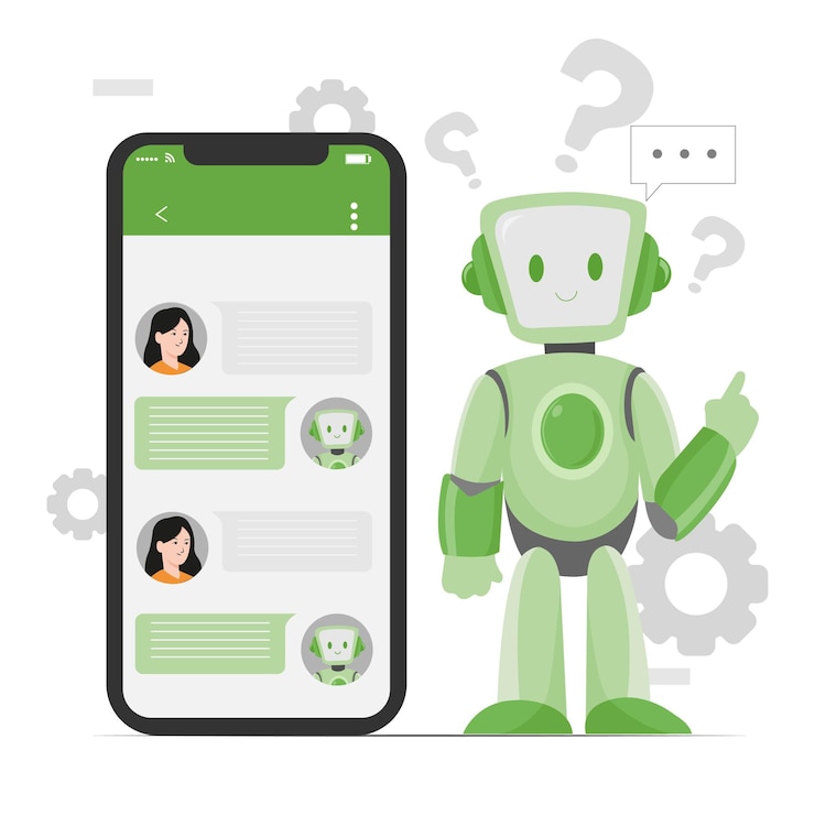 Vetor assistente virtual celular robô chatbot inteligência artificial celular ai