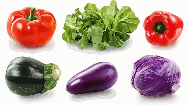 Vetor assortimento de vegetais frescos em ilustração vetorial de fundo branco