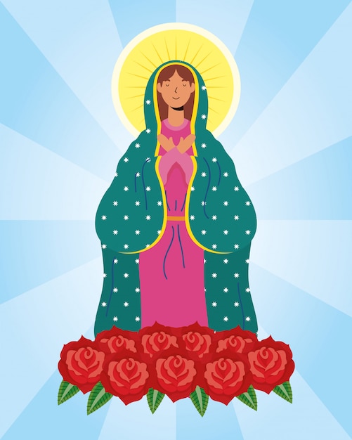 Vetor assunção da bela virgem maria com rosas