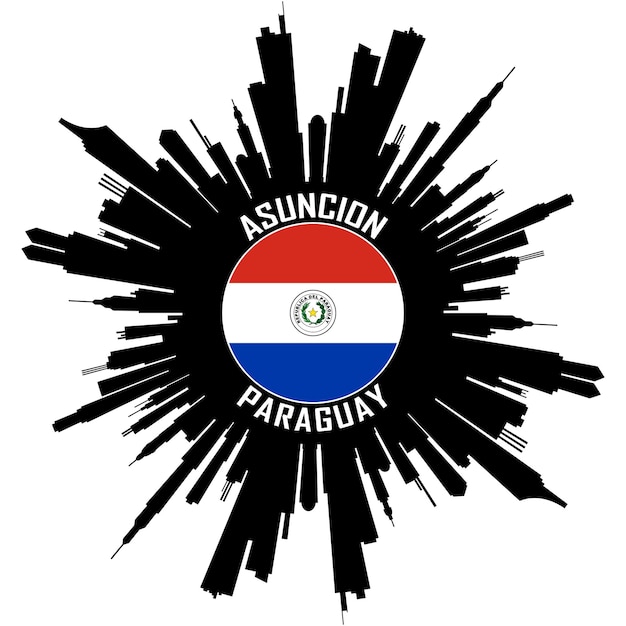 Assunção skyline silhueta paraguai bandeira viagens lembrança adesivo ilustração vetorial