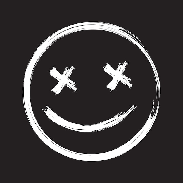 Assustador grunge smile face vector emoji morto, vetor de ícone de emoticon morto de pincel de tinta