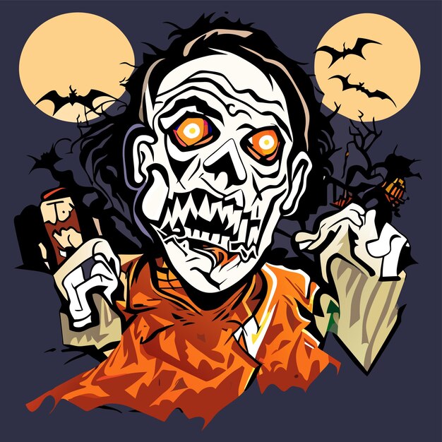 Vetor assustador zumbi halloween mão desenhada cartoon adesivo ícone conceito ilustração isolada