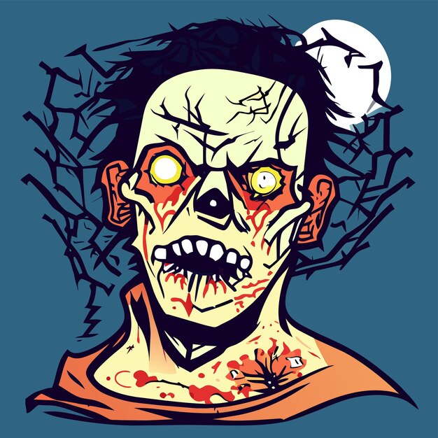 Vetor assustador zumbi halloween mão desenhada cartoon adesivo ícone conceito ilustração isolada