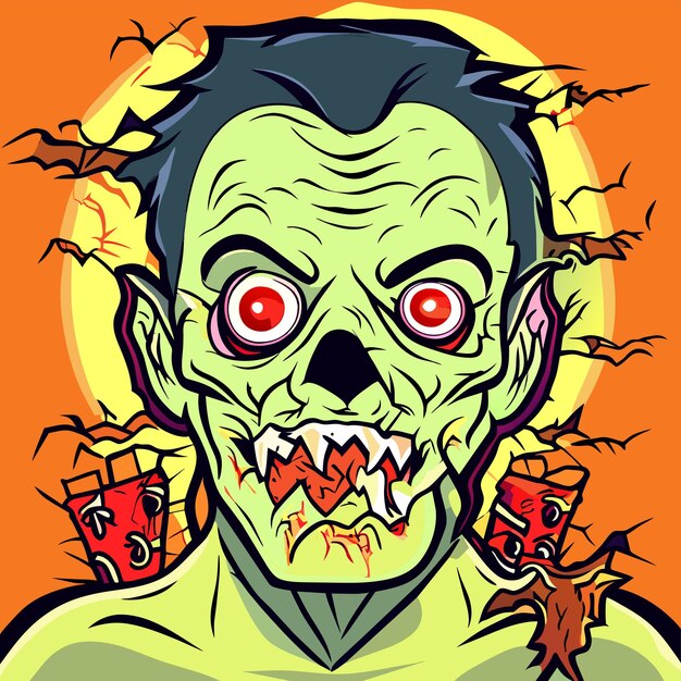 Vetor assustador zumbi halloween mão desenhada cartoon adesivo ícone conceito ilustração isolada