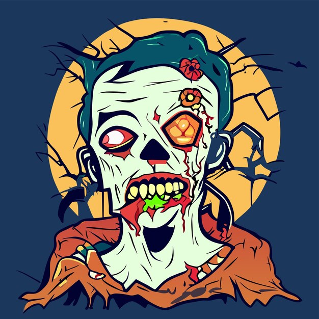 Vetor assustador zumbi halloween mão desenhada cartoon adesivo ícone conceito ilustração isolada