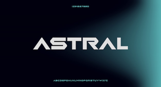 Astral, uma fonte futurista abstrata do alfabeto com tema de tecnologia. design de tipografia minimalista moderno