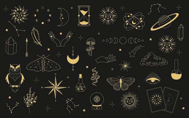 Astrologia mística celestial Conjunto de elementos místicos celestes e mágicos ocultos