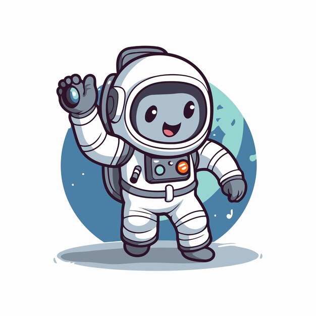 Vetor astronauta acenando com a mão ilustração vetorial de personagens de desenho animado astronauta agitando a mão