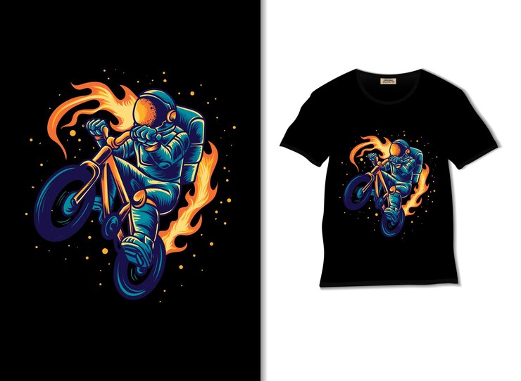 Vetor astronauta andando de ilustração bmx com design de camiseta