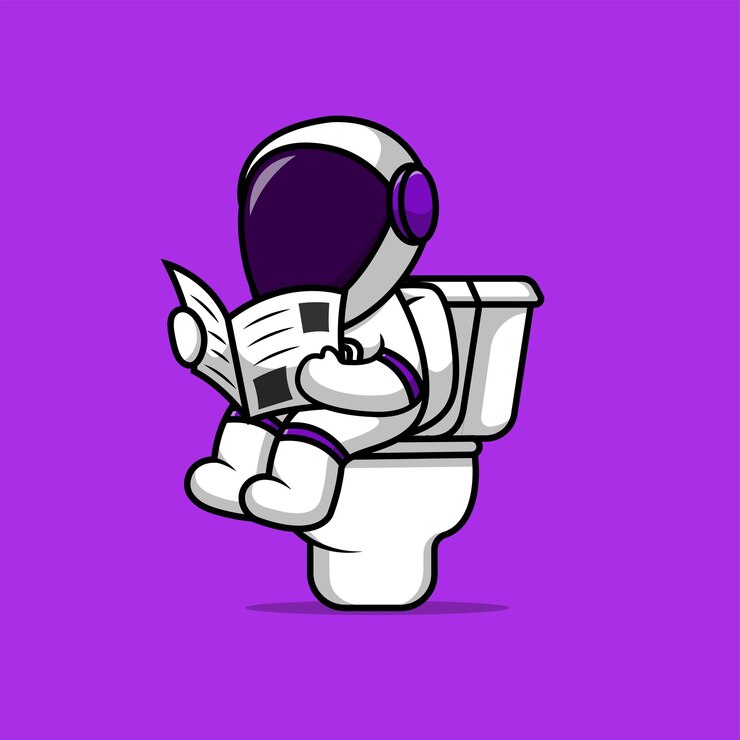 Astronauta bonitinho fazendo cocô na ilustração de ícone vetorial dos desenhos animados do banheiro