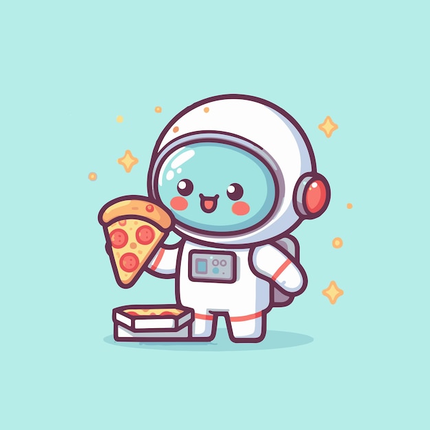 Vetor astronauta bonito comendo pizza ícone vetorial de desenho animado ilustração de estilo plano