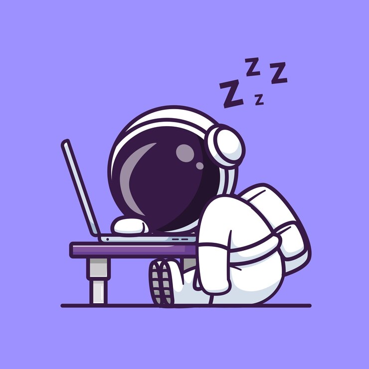 Vetor astronauta bonito dormindo em laptop desenho animado ícone vetorial ilustração ciência tecnologia isolado plano