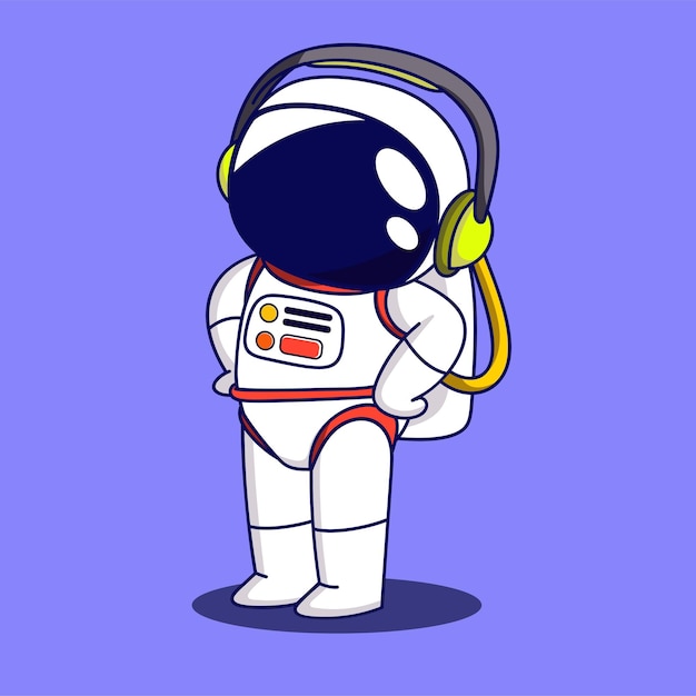 Vetor astronauta bonito dos desenhos animados ouvindo música com personagem de astronauta de fone de ouvido em traje espacial vector iii