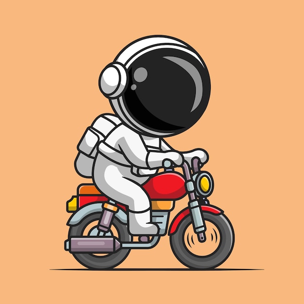 Astronauta bonito equitação motocicleta ícone dos desenhos animados ilustração vetorial. conceito de ícone de transporte de tecnologia isolado vetor premium. estilo flat cartoon